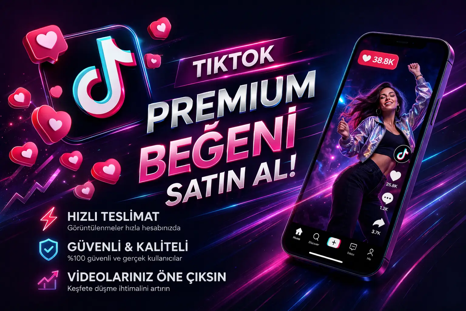 TikTok premium beğeni satın alarak i&ccedil;eriklerinizi &ouml;ne &ccedil;ıkarabilir, algoritma dostu etkileşim ile daha fazla kullanıcıya ulaşabilirsiniz. Socifu ile g&uuml;venli ve profesyonel b&uuml;y&uuml;me m&uuml;mk&uuml;n.